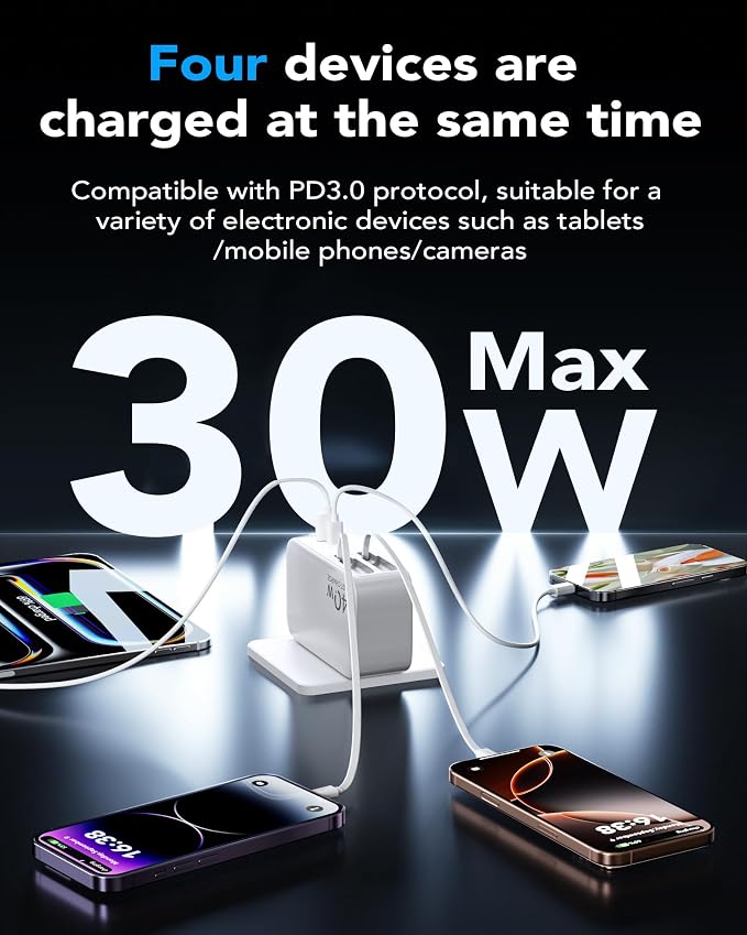 4-in-1 Retractable USB C Wall Charger40W Fast Charging for Multi-Device | Retractable ChargerFoldable PlugExtra USBC &amp A PortsDual 35.5in CablesMultiple Devices Charger for iPhone/Galaxy/Pixe