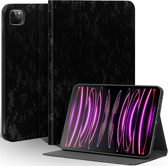 Leather Case for iPad Pro 11 Inch 4/3/2/1 GenSilver Black | Genuine Leather Cover for iPad Pro 11 2022/2021/2020/2018Smart Folio Auto Sleep/WakeProtectiveAdjustable Stand