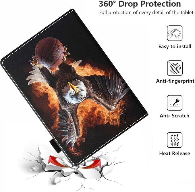 Case for Amazon Kindle Fire HD 8/Fire HD 8 Plus Tablet (12th/10th Generation 2024/2022/2020 Release) - PU Leather Folio Cover with Smart Auto Wake/Sleep Bald Eagle