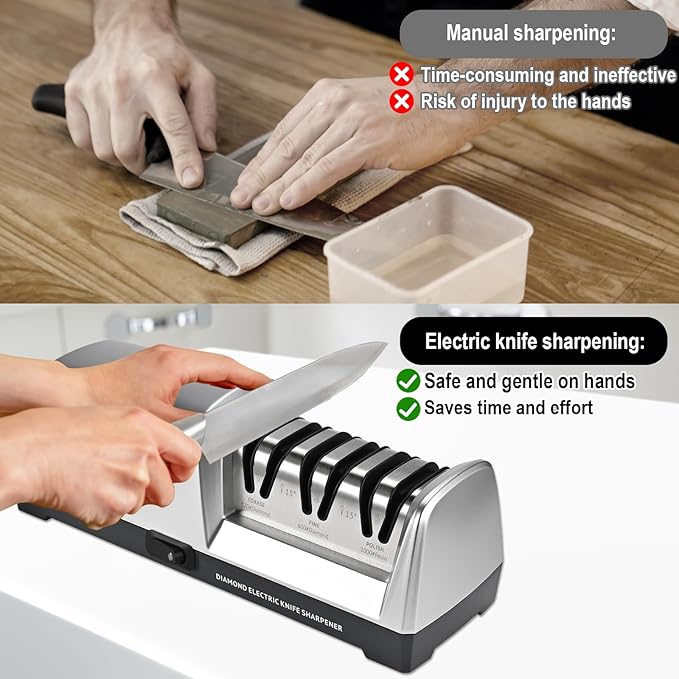 Casuenia Electric Knife Sharpener for Kitchen Knives, 3 Stage