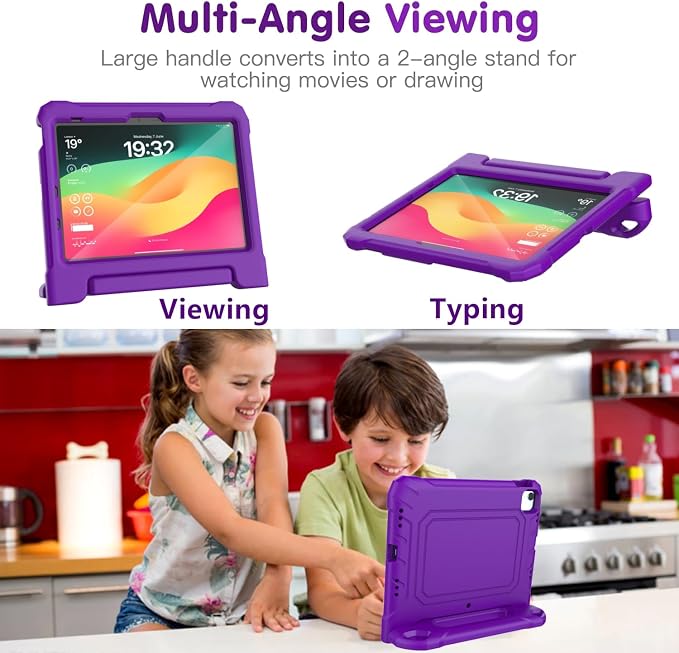 Kids Case for New iPad (A16) 11th Generation 11 inch 2025 iPad 10th Generation 10.9 2022 - Shockproof Handle Bumper Stand Cover with Built-in Screen Protector &amp Pencil Holder Tablet Case (Black)