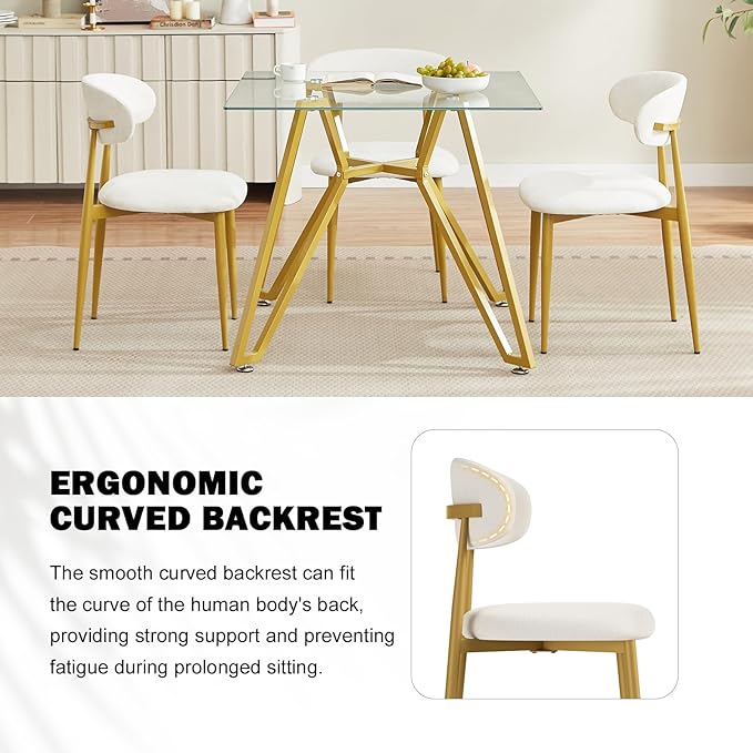 Velvet Dining Chairs Set of 6, Modern Kitchen Chairs with Curved backrests and Metal Legs, Upholstered Dining Chairs for Dining Room,White and Gold