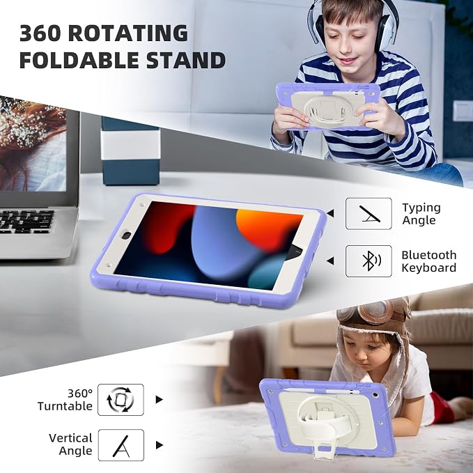 Case for iPad 9th/8th/7th Generation-Built-in Screen Protectorwith Pencil Holder&amp360°Rotating Hand StrapShoulder StrapCase for iPad 10.2 inch 2021-2019(Black)