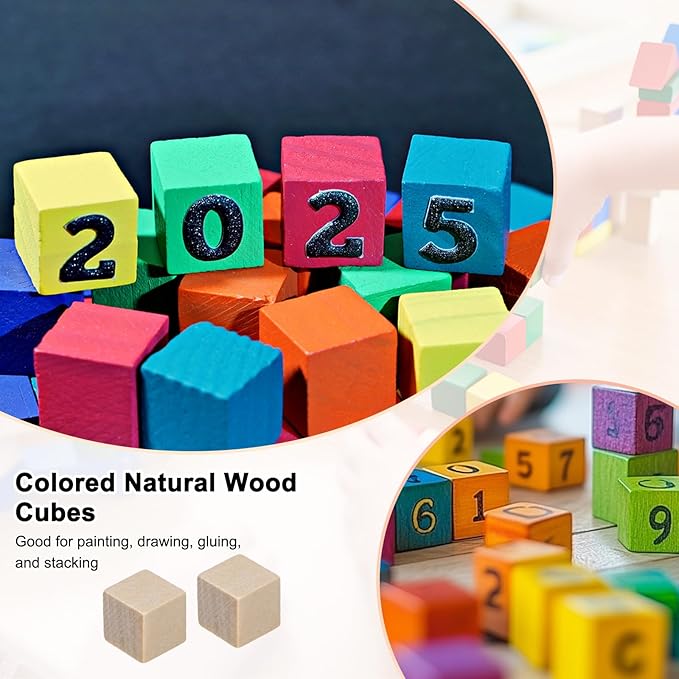 50-Pack DIY Wooden Cube, 0.4 Inch(1 Cm) Colored Natural Wood Blocks for Crafts Making Puzzle Games/Wedding/Home Decor/Dice/Building, Square Blank Block [Natural Tone]