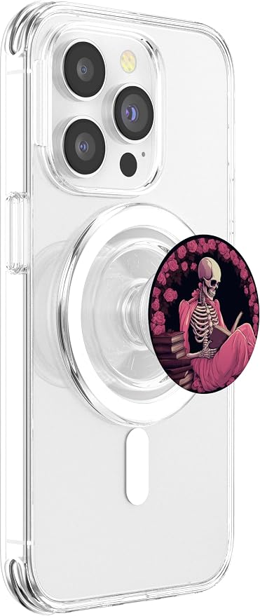 Book Lover Gothic Bookworm Reading Skull Bones Librarian PopSockets Adhesive PopGrip