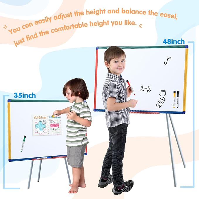 Dry Erase Board with Stand Magnetic Whiteboard for Kids Easel Flipchart Board for Classroom Easel White Board with Stands Teacher Easel, Colorful Frame,36x24 inches