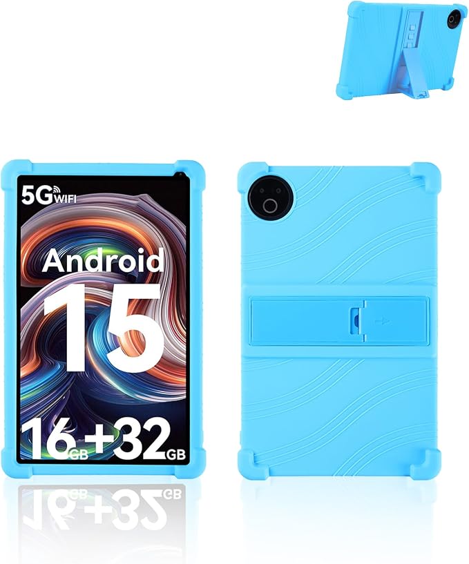 for Evermyth 10 Inch Android 15 OS GMS Certified Tablets CaseUYRUREL Soft Silicone Adjustable Stand Cover Lightweight Kids FriendlyBlack.