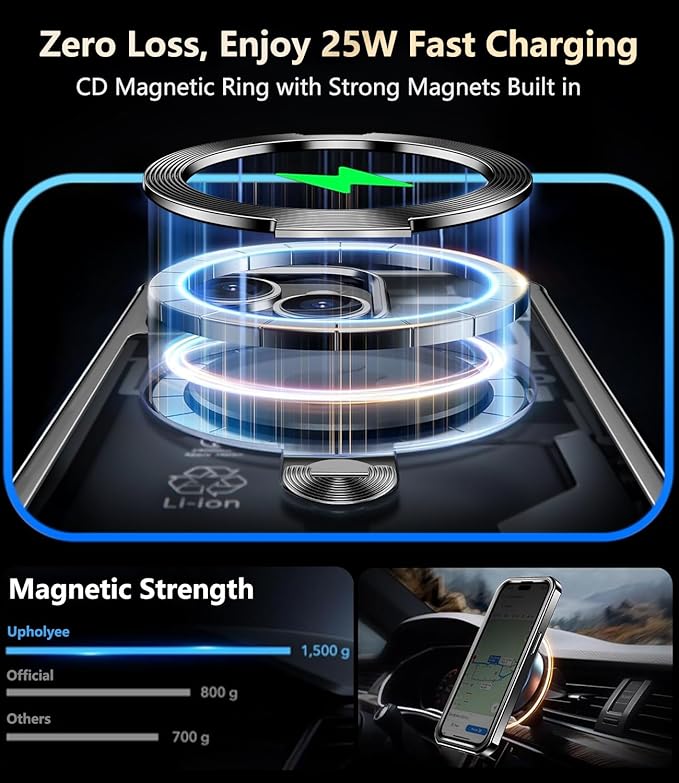 [360° Rotatable CD Stand & Built-in Privacy Screen Magnetic Case for iPhone 15 [Compatible with MagSafe & Full Signal] Mil-Grade Shockproof Full Body Anti-Spy Cover for 15-Black