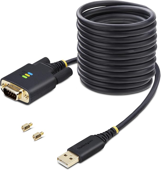 StarTech 10ft USB to Serial Adapter Cable FTDI IC (1P10FFC-USB-SERIAL) | USB-A to DB9 RS232 Interchangeable DB9 Screws Nuts COM Retention LED Indicators