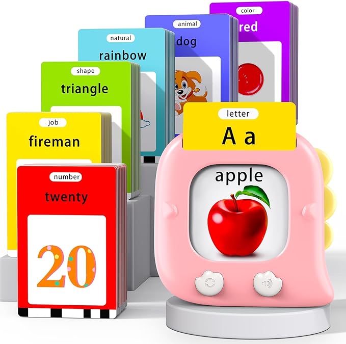 Kidzdo Dinosaur Talking Flash Cards for Toddlers 1 2 3 4 5 6 Years Old, 254 Words Pocket Speech Language Learning Toys, Great Easter Birthday Gift Ideas for Girls Ages 1-6, Pink