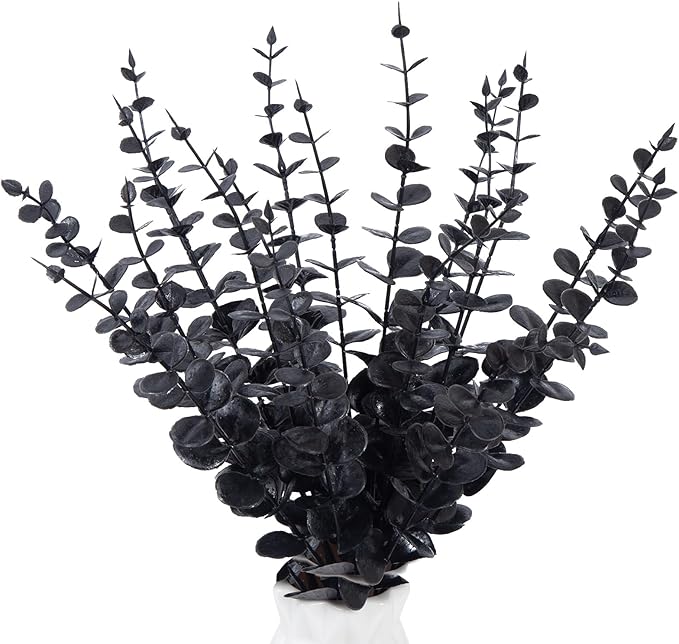 18pcs Black Eucalyptus Stems Greenery Stems Fake Leaves Artificial Flowers Bouquet Faux Branches Centerpiece Flores Plants for Home Party Decor Wedding Decoration