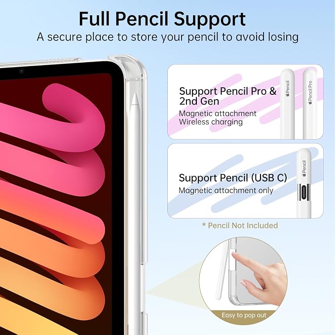 MoKo for iPad mini A17 Pro Case 8.3 Inch 2024 iPad mini 7th/6th Case 2021 | For iPad Mini Case with Pencil Holder Light Trifold Smart Protective Cover with Hard PC Translucent Back Shell Agave Gree