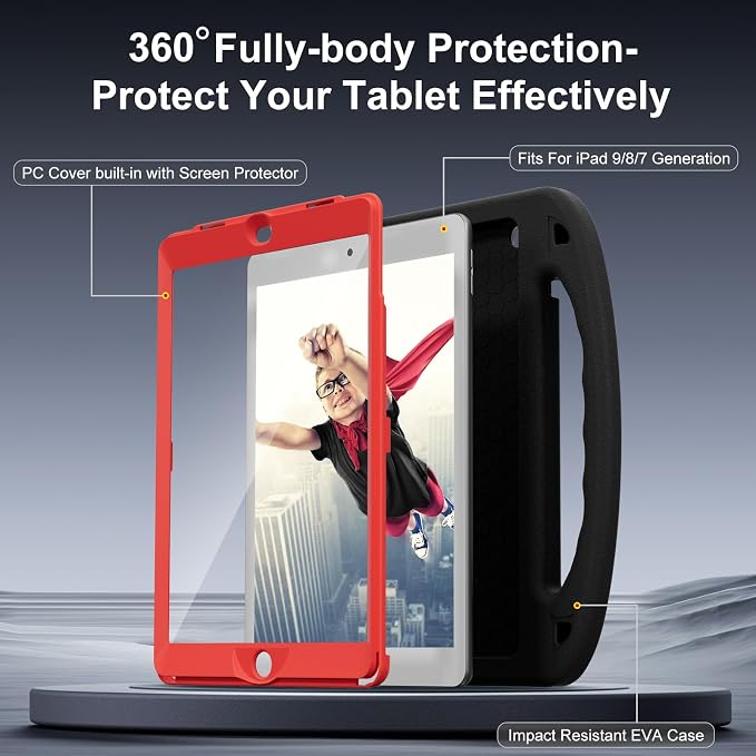 Kids Case for iPad 9th/8th/7th Gen. (10.2-inch 2021/2020/2019) | Shockproof Cover with Built-in Screen Protector and Stand Black
