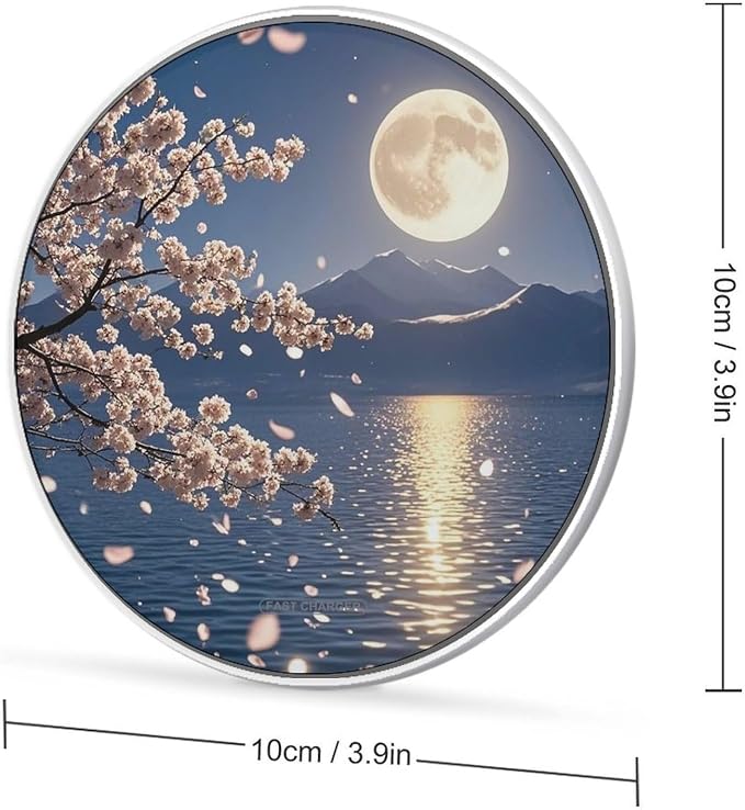 Bright Moon Hangs High Wireless Charger with USB CableAluminum Alloy Frame 10W Max Compatible Fast Wireless Charging Pad- 3.2ft Cable Included for Travel Home Office Desk