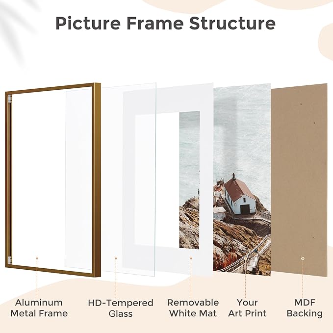 12x16 Metal Picture Frame For Wall With Mat For 9x12, 12''x16'' Aluminum Certificate Document Frames With Tempered Glass, Minimalist Modern Poster Frame Horizontally And Vertically, Bronze