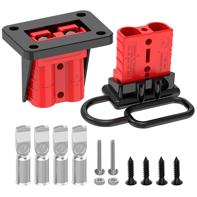 Hilictokt Anderson Connector 50A, 6AWG - 12AWG Battery Quick Connect 12V-36V Anderson Plug Winch Wiring Kit for Winch, RV, Truck & Marine Applications (2-Pack) -Red