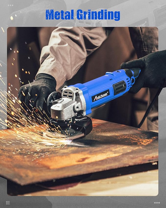 AVID POWER Angle Grinder 4-1/2 Inch 8.0 Amp 1000W Electric Grinder Tool 7-Variable-Speed Metal Grinder, 11,500 RPM, Paddle Switch with Lock-on Button, Cutting & Grinding Wheels and Side Handle - Blue