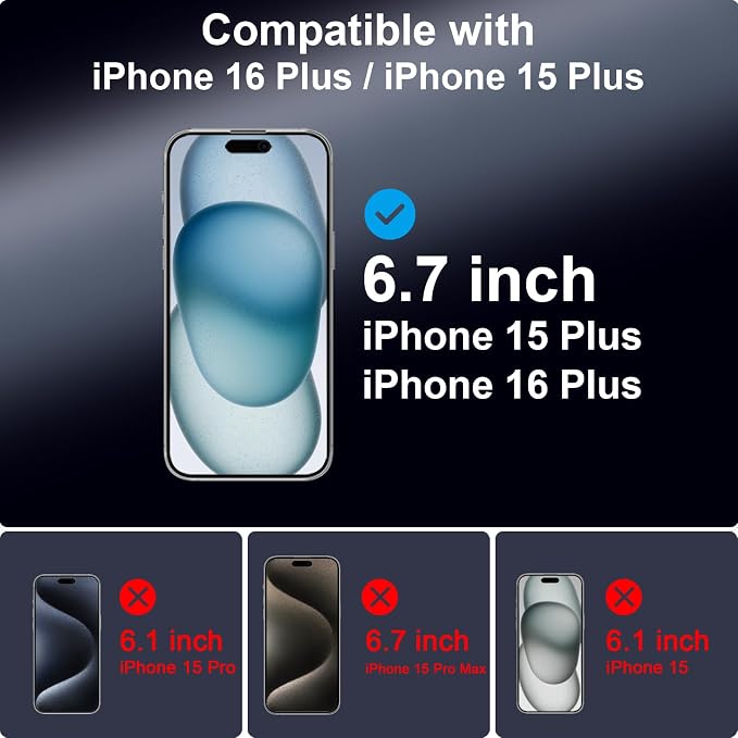 TECHO Privacy Screen Protector for iPhone 16 Plus/iPhone 15 Plus Tempered Glass Film Full Coverage Edge to Edge Anti Spy Private 9H Hardness 2 Pack 6.7 Inch