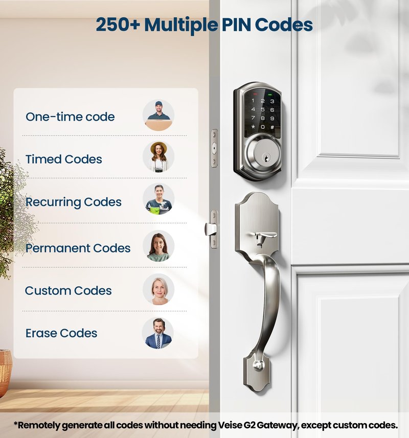Veise VE06 Smart Deadbolt with App Control, Keyless Entry Smart Lock for Front Door, Electronic Digital Door Lock with Code, Easy Install, Satin Nickel