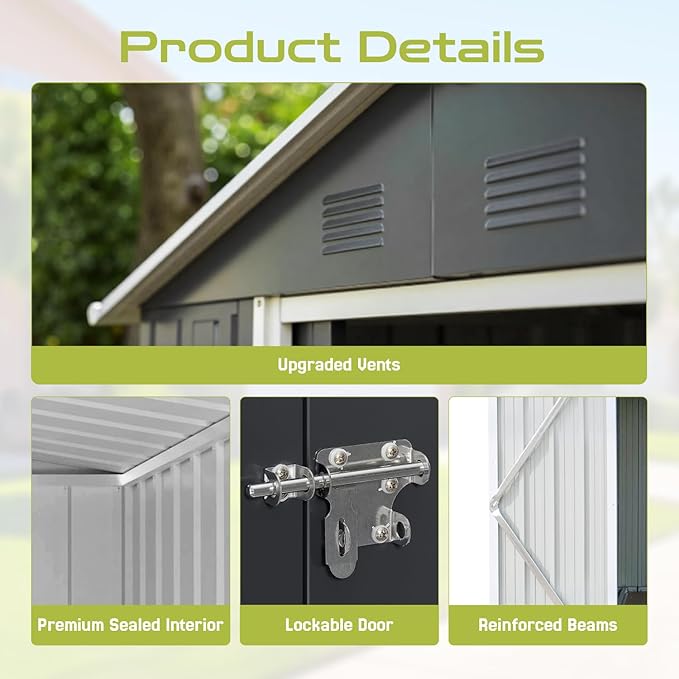 10' x 8' XL Outdoor Storage Shed, Sturdy Metal Building w/Lockable Doors for Garden, Backyard, Poolside and Lawn, Brown+White