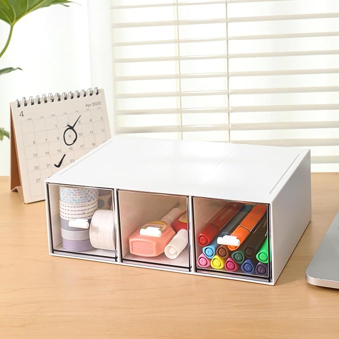 Plastic 3 Drawer Organizer for Cosmetic Storage, Desk Organizer, Makeup Organizer for nail polish, Lipstick, Brushes, Jewelry, Skincare, Bathroom Organization Boxes - White