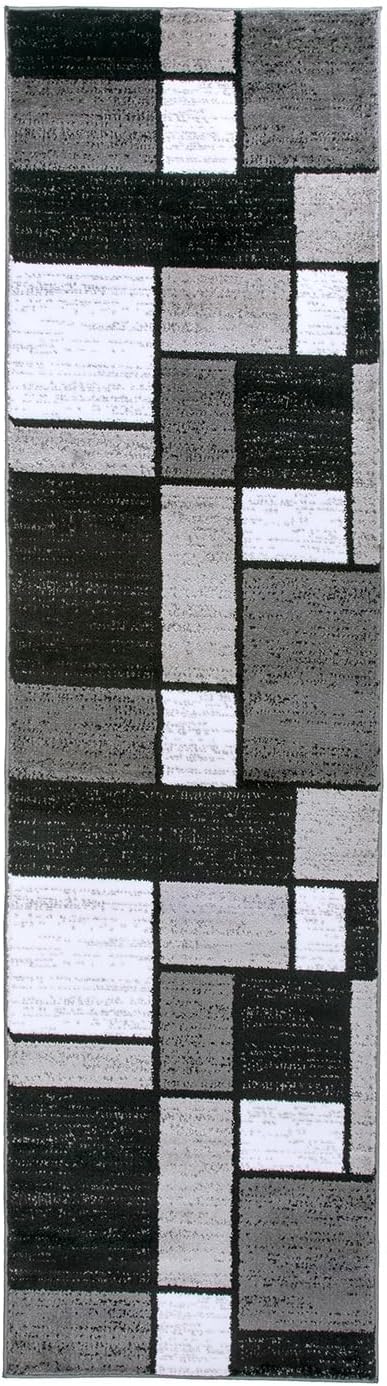 Rugshop Contemporary Modern Boxes for Hallway,Living Room,Bedroom,Kitchen Non Shedding Carpet Runner Rug 2'7" x 12' Gray