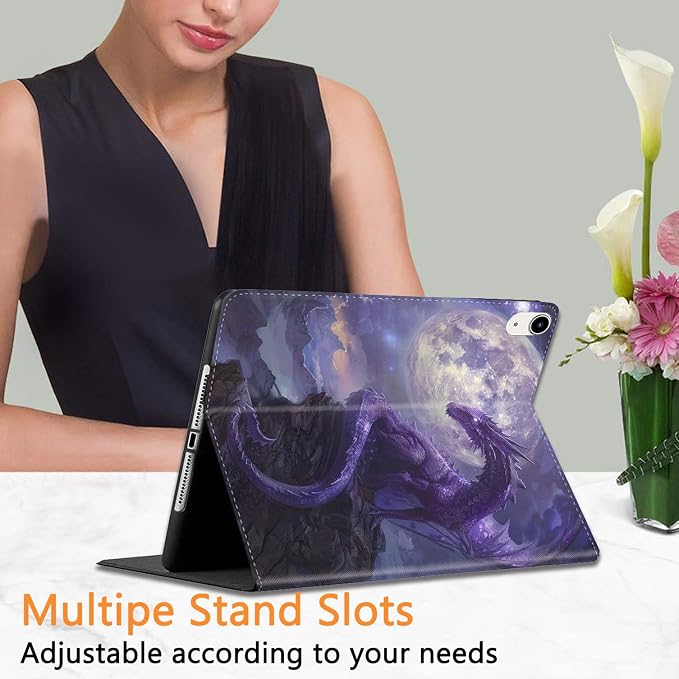 for iPad 10th-Gen 10.9-inch 2022 Case Adjustable Stand Shockproof Protective Cover with Automatic Wake-up/Sleep Function Suitable for iPad 10th Gen 2022 Case Art Dragonfly