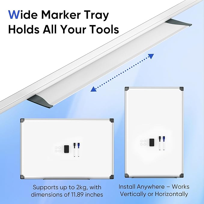 VUSIGN Magnetic Whiteboard for Wall, 36" x 24" Hanging Whiteboards for Office, School, Home, Includes Eraser, Markers, Magnets, Pen Tray, Silver Aluminum Frame