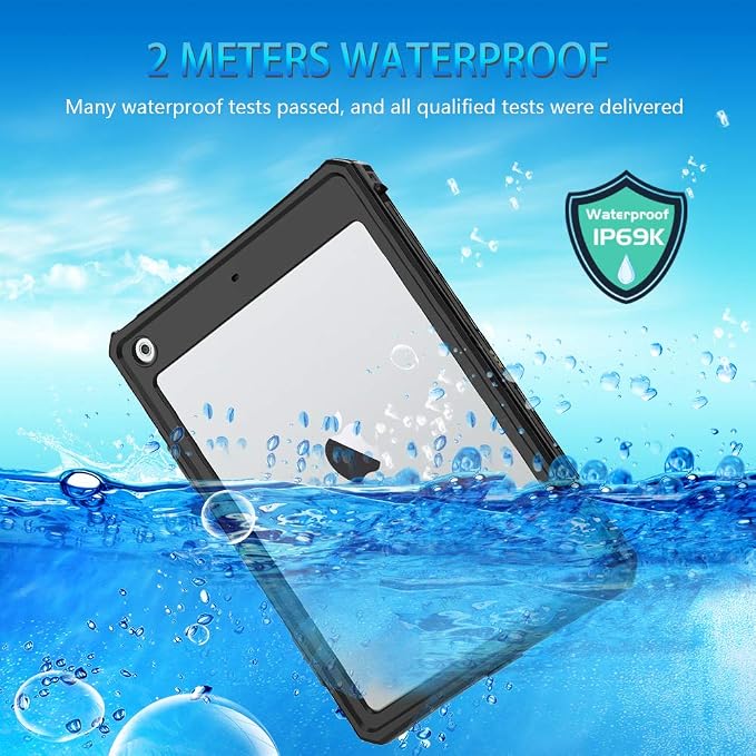 10.2 Waterproof Case Compatible with iPad 9th 8th 7th Generation 2021/2020/2019 Built-in Screen Protector with Strap Stand Pencil Holder Full Body Heavy Duty Protective Shockproof