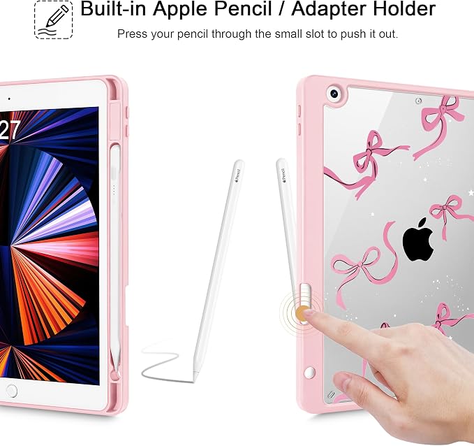 May Chen for iPad 9th Generation with Pencil Holder iPad 8th/7th Gen Case 10.2-inch [Penceil Holder] Trifold Stand Auto Wake/Sleep Clear TPU Protection Back Cover Ballet Shoes