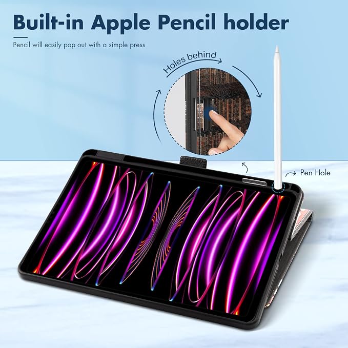 Dteck for iPad A16/10th Generation 10.9 Inch 2022 Case with Pencil HolderPremium PU Leather Folio Multiple Viewing Angles Stand Cover Auto Wake/Sleep Protective Tablet Cases for Women MenBookshelf