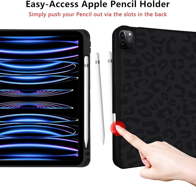for iPad Pro 11 Inch Case 2022(4th Gen)/2021(3rd Gen)/2020(2nd Gen) with Pencil Holder TPU Shockproof Frame and Protective Leather Cover [Auto Sleep/Wake] Black Cow