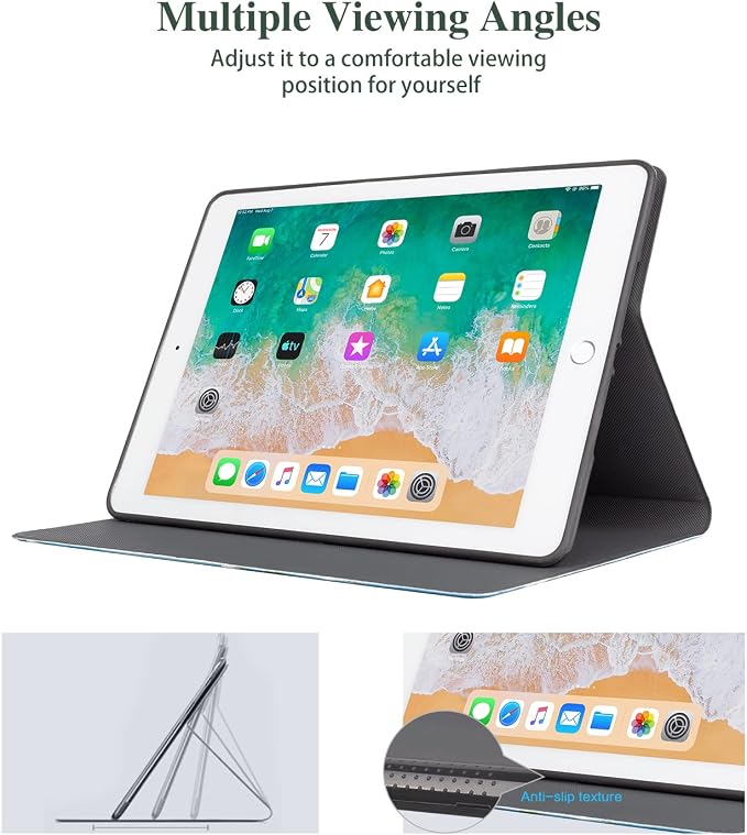 Vimorco for iPad 5th/6th Generation Case 9.7 Inch 2017/2018 for iPad Air 1/2 Case 2013/2014 Pencil Holder/2 Viewing Stands/Typing Stand/Slim Cover for iPad 5/6 Gen Blue Flower Floral