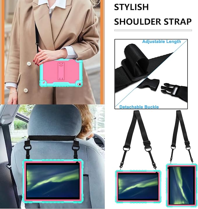for YQSAVIOR Tab CP10 10.1 CaseHeavy Duty Shockproof with Shoulder Strap Kickstand Hybrid Kids Friendly Cover for Coopers Model CP10 10.1 inch Tablet (Black)
