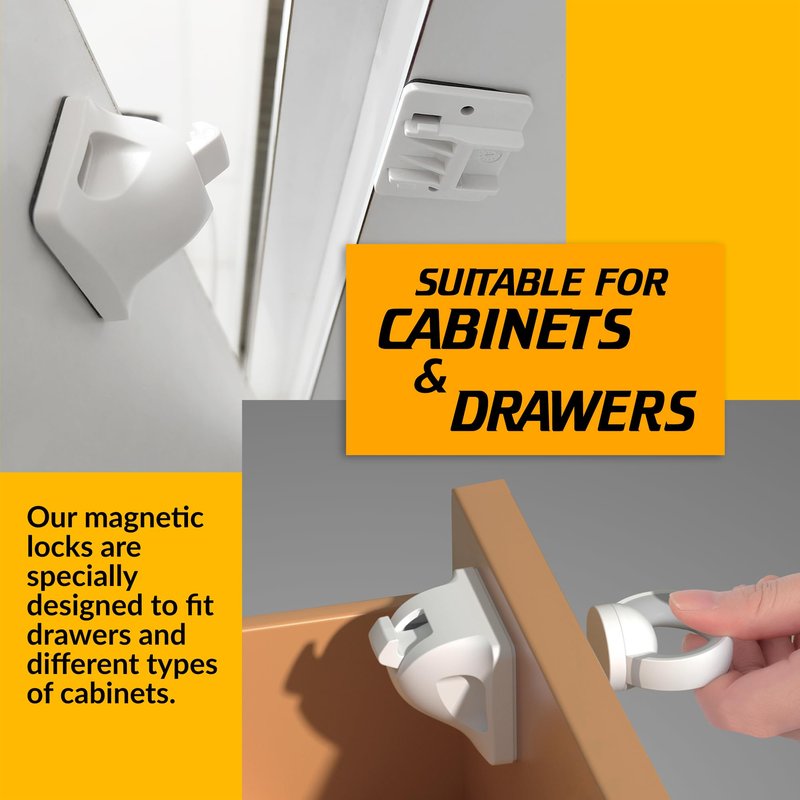 UPGRADED LICYFERN Magnetic Cabinet Locks (8 Locks & 2 Keys) - Invisible Baby Proofing Child Safety Lock & Keys – Easy to Install, Home & Kitchen Cabinet Magnetic Drawer Locks
