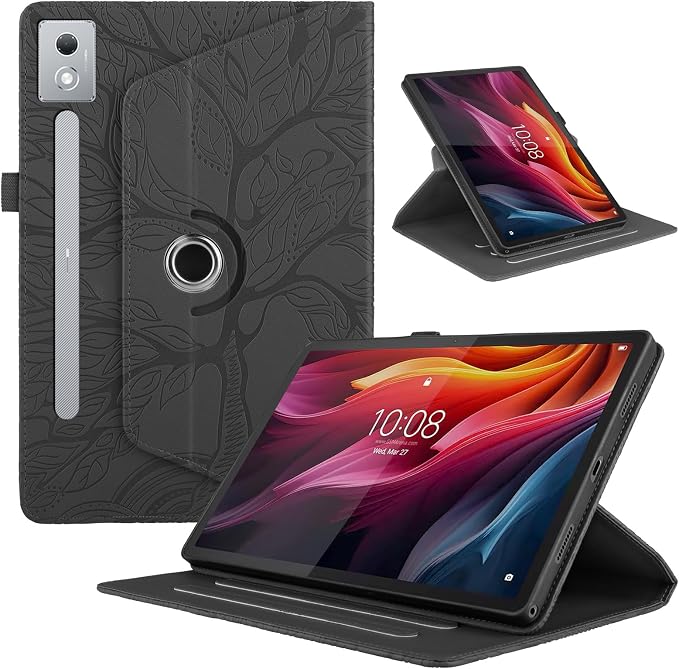 Rotating Case for Lenovo Tab P12 Pro 12.7 inch (SM-TB373FU) PU Leather Folio Folding Stand Cover -Black