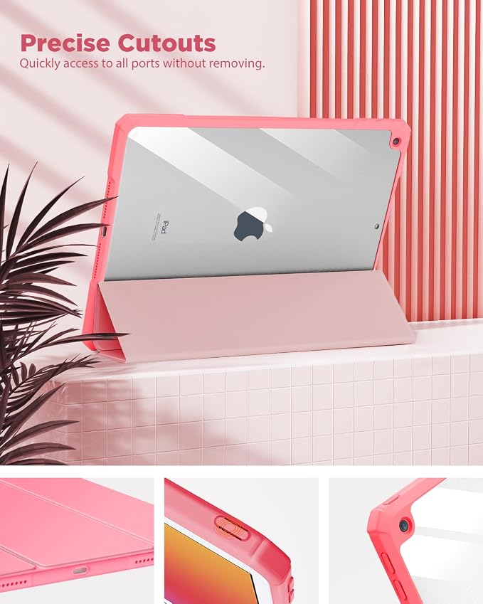 TiMOVO Case for iPad 9th/8th/7th Generation 10.2 inch Black | Pencil Holder Slim Trifold Stand Protective Cover Clear Transparent Back Shell Auto Wake/Sleep