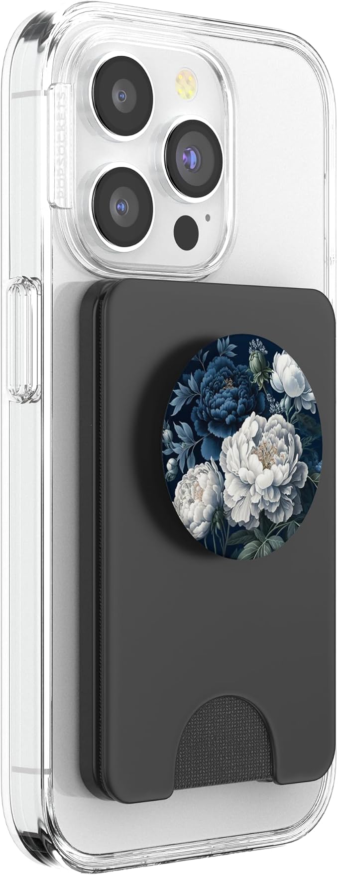 Navy Blue Peonies Blossom Leaves White Flowers Floral Girly PopSockets Adhesive PopGrip
