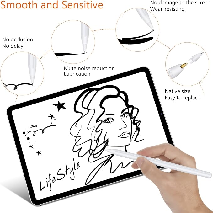 10 Pack Apple Pencil Tips Replacement Nibs - Metal &amp ABS Fine Point Tips for Apple Pencil Pro/1st Gen/2nd Gen/USB-C iPad Pro/Air/Mini Screen Safe Reinforced Core Precision Drawing &amp Writin