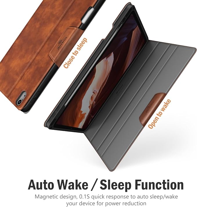 Antbox Case for iPad Air 11-inch M4/M3/M2 (2026/2025/2024) iPad Air 5th/4th Generation 10.9'' Vegan Leather with Pencil Holder Typing Angle Auto Sleep/Wake Muti-Stand (Black)
