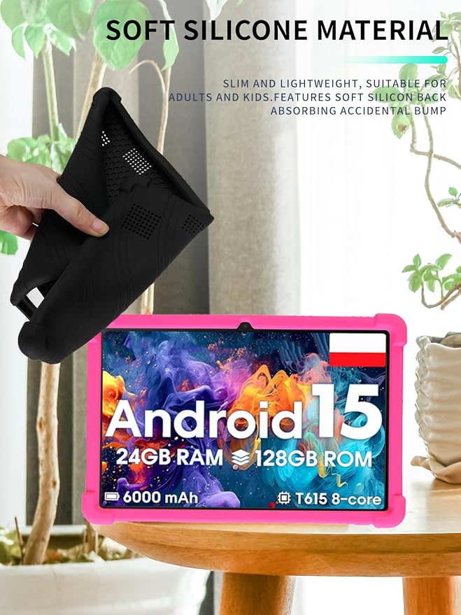 Case for Raemond K80 Tablet 10 Inch Android 15WUNIAK Hollow Back DesignHeat Dissipation Shockproof Lightweight Adjustable Kickstand Silicone Shell&ampKids Friendly Soft CaseBlack