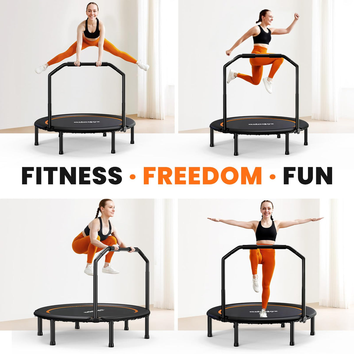 Zupapa 48in Foldable Rebounder, 550LBS Fitness Trampoline with Durable Bungees, Adjustable Handle, Stable & Quiet Exercise Rebounder for Adults, Great Exercise Trampoline for Home/Gym Workout