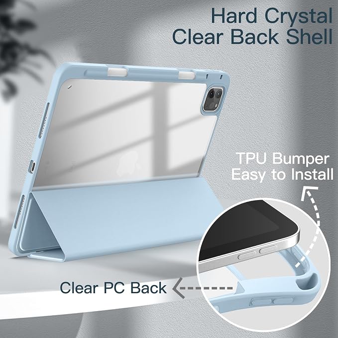 JETech Case Cover for iPad Pro 11 4/3/2/1 Black | For 2022/2021/2020/2018 Model Clear Back Pencil Holder Slim Shockproof Tri-Fold Stand Auto Wake/Sleep