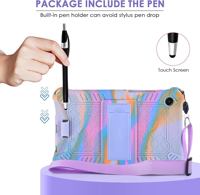 DETUOSI Compatible with Samsung Galaxy Tab A11 8.7 inch 2025 with Shoulder Strap &amp Stylus Pen Soft Silicone Multi-Angle Cover for Samsung Galaxy Tab A9 8.7 inch 2023 Black