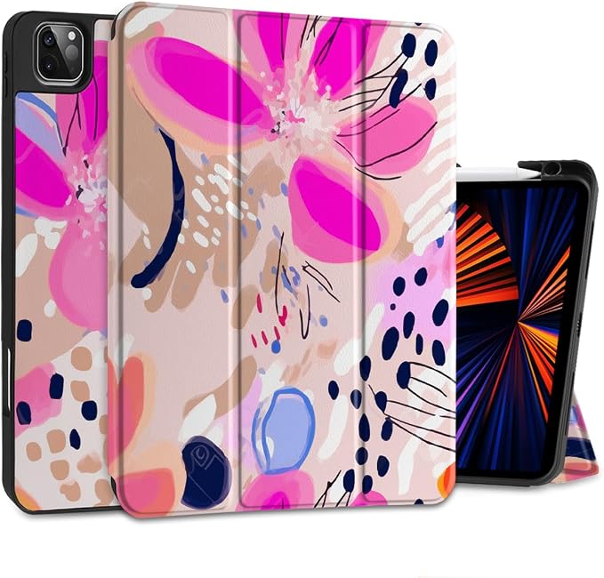 Case for iPad Pro 12.9 inch 6th Generation 2022 Built-in Pencil Holder + Trifold Stand + Auto Wake/Sleep + Protective Cover for iPad Pro 12.9 5th/4th/3rd Gen- Bear