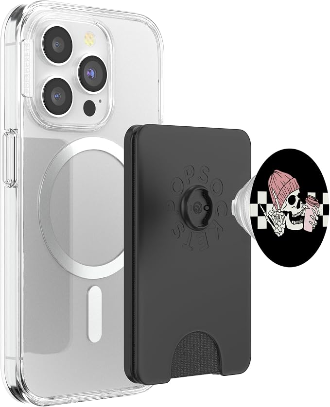 Skeleton Peace Sign Coffee Checkerboard PopSockets Adhesive PopGrip