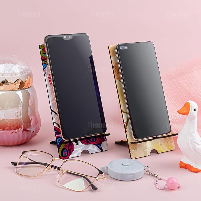 AUEAR 9 Pack Sublimation Double Side Wood Cell Phone Holder Heat Transfer Stand for Desktop