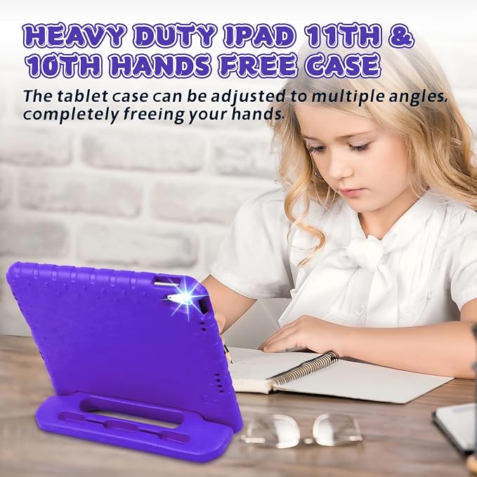 Heavy Duty Kids Case for iPad 10th/11th(A16) Pencil Holder Stand | Rugged Protection Cover for 11/10.9-inch iPad 2025/2022 Lightweight EVA Foam Anti-slip for Home School Travel Blue