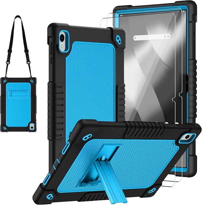 for Onn. 12.1 Tablet Pro 2024 Model Tablet Case with 2 Pcs Screen ProtectorHeavy Duty Shockproof Stand Shoulder Strap Case for Walmart Onn 12.1 2024 Model:100146663 (Black/Blue)
