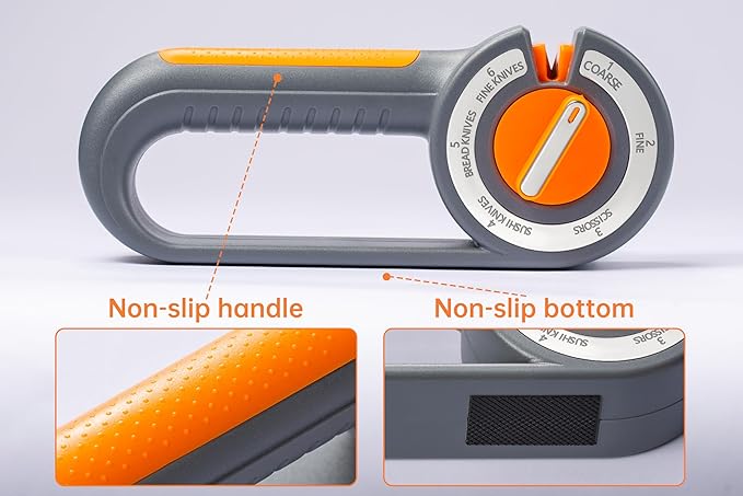 FYCTIO Kitchen Knife Sharpener, 6-in-1 Stage Pocket Knife Sharpeners, Manual Knife Sharpener with Ceramic Rods, Diamond Sand, Tungsten Steel Sheets, Chefs Choice Knife Sharpeners for Kitchen Knives
